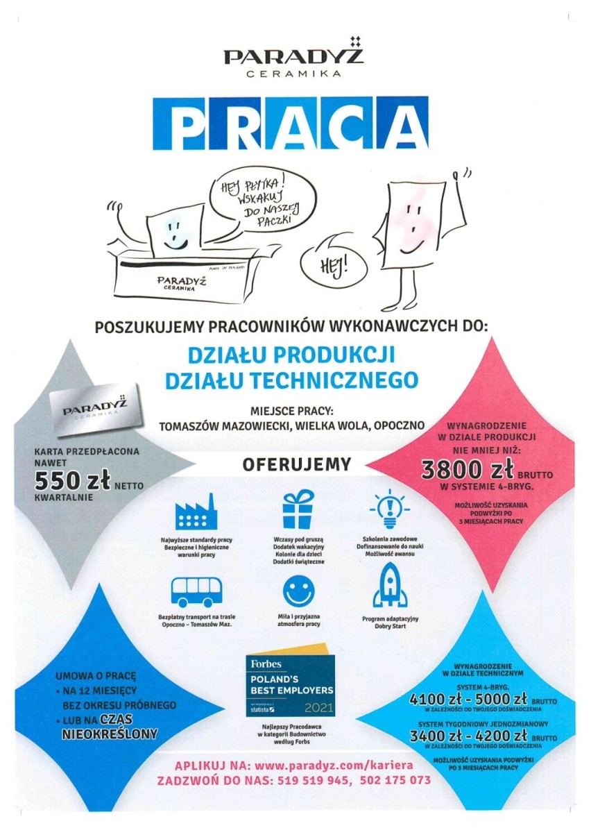 Praca w Ceramice Paradyż. Poszukiwani pracownicy w Tomaszowie, Wielkiej Woli i Opocznie