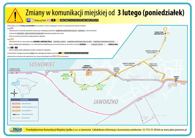 PKM Jaworzno. "A" wraca na starą trasę, zmiana tras innych linii