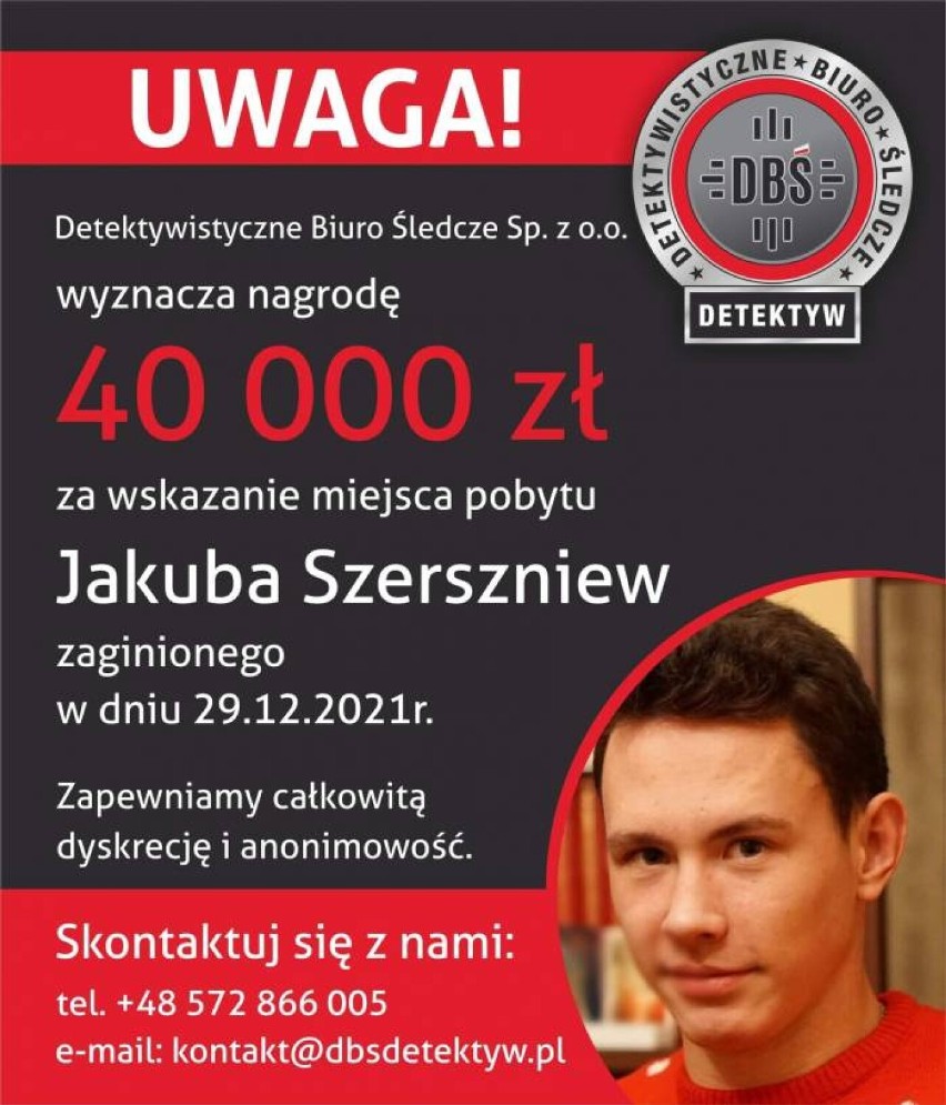 Trwają poszukiwania Jakuba Szerszniewa. Wyznaczono nagrodę 40 tys. złotych