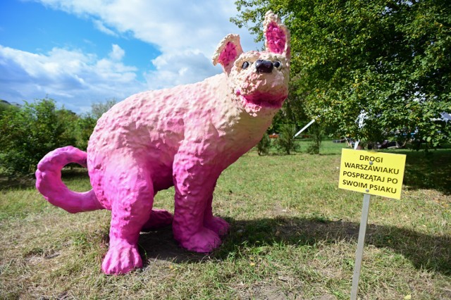 Różowy pies w jednym z warszawskim parków. Rzeźba podzieliła mieszkańców
