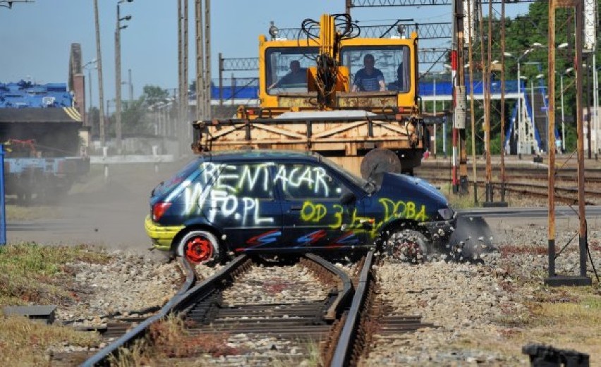 Symulacja wypadku na przejeździe kolejowym w Szczecinie