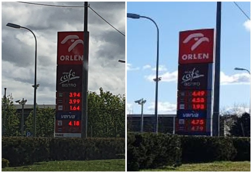 Stacja paliw Orlen we Władysławowie: lewe zdjęcie - 13 maja 2020, prawe zdjęcie - 22 marca 2020