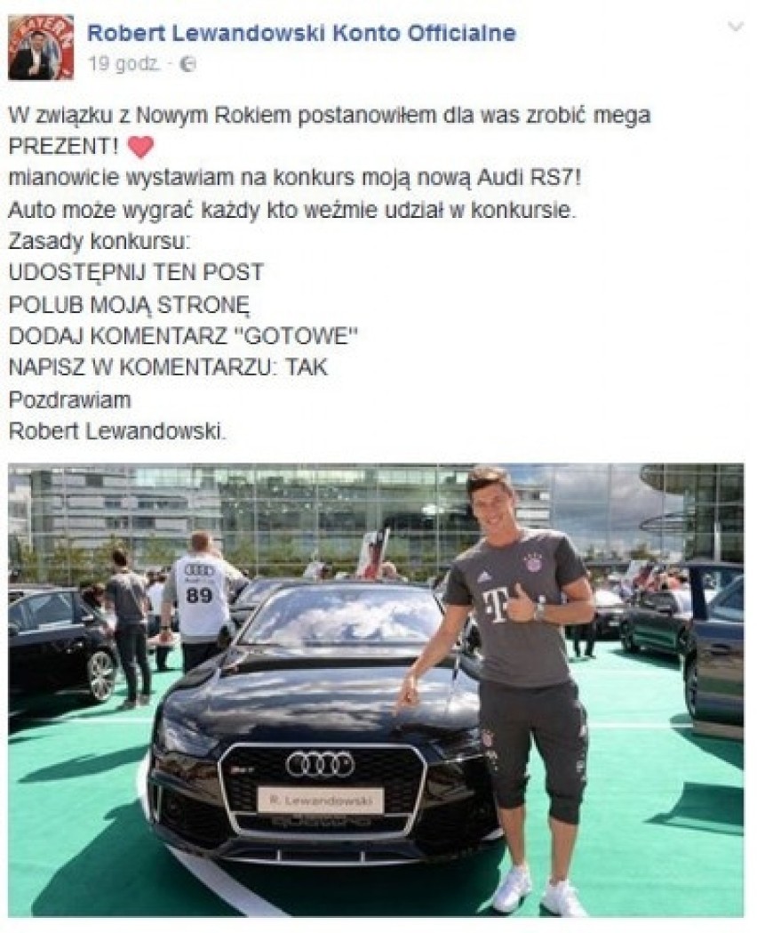 Fałszywe konto Roberta Lewandowskiego na Facebooku!