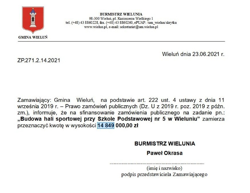 Fiasko przetargu na budowę hali sportowej w Wieluniu. Kolejna próba jesienią 