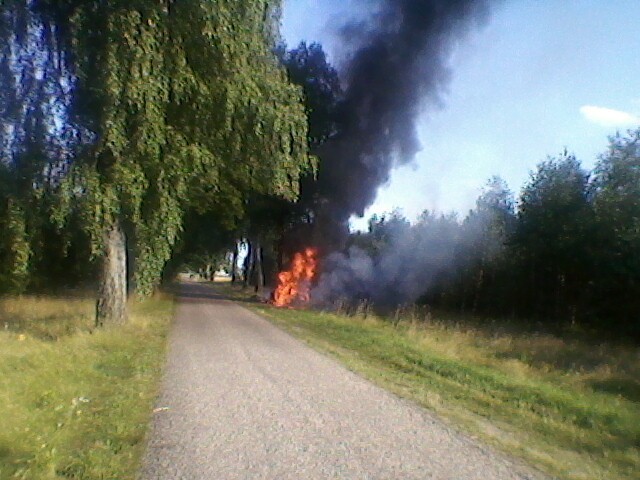 śmiertelny wypadek, 7.08.2013. Na trasie Cierznie - Pędziszewo samochód uderzył w drzewo i spłonął.