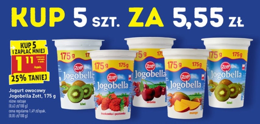 Biedronka
Jogurt owocowy Jogobella Zott, 175 g, 1,11 zł przy...