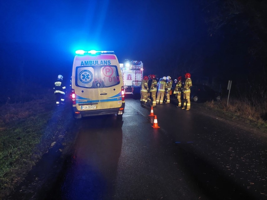 Gmina Trzemeszno. Wypadek w Kruchowie. Auto wypadło z drogi i uderzyło w drzewo