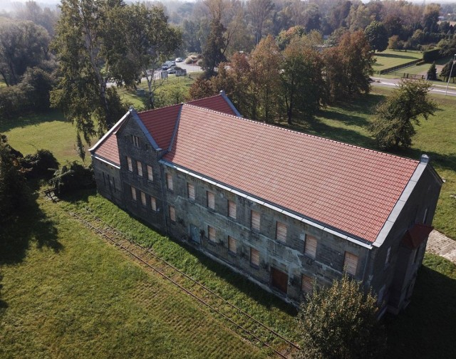 Przyszła siedziba Muzeum Pamięci Mieszkańców Ziemi Oświęcimskiej na zdjęciu z lotu ptaka