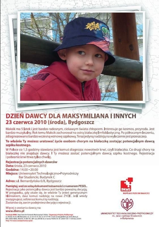 Ulotka &quot;Dzień Dawcy dla Maksymiliana i innych&quot;