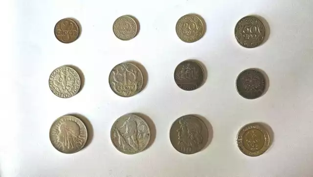 Przykładowe polskie monety z okresu ostatnich stu lat
