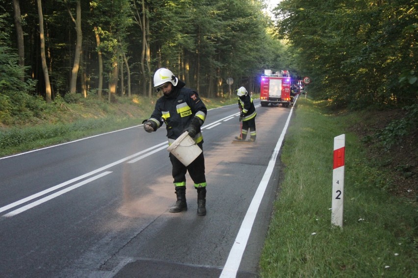 Plama oleju i kolizja motocykla [ZDJĘCIA]               