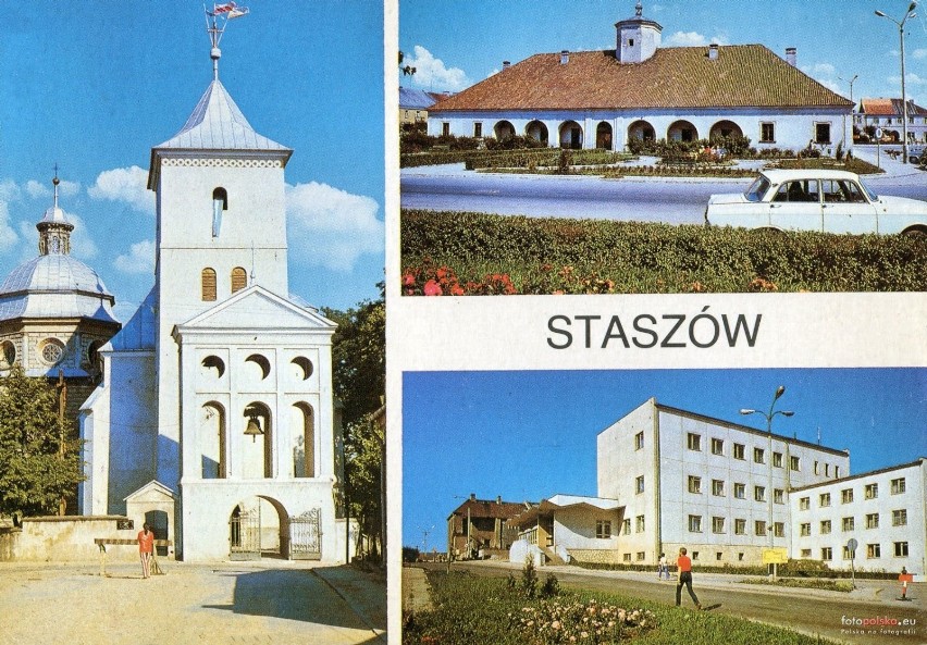 Na zdjęciu: Lata 1974-1976 , Staszów - kościół, ratusz,...