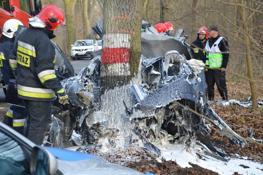 Opel wbił się w drzewo. Nie żyje jego kierowca [ZDJĘCIA]