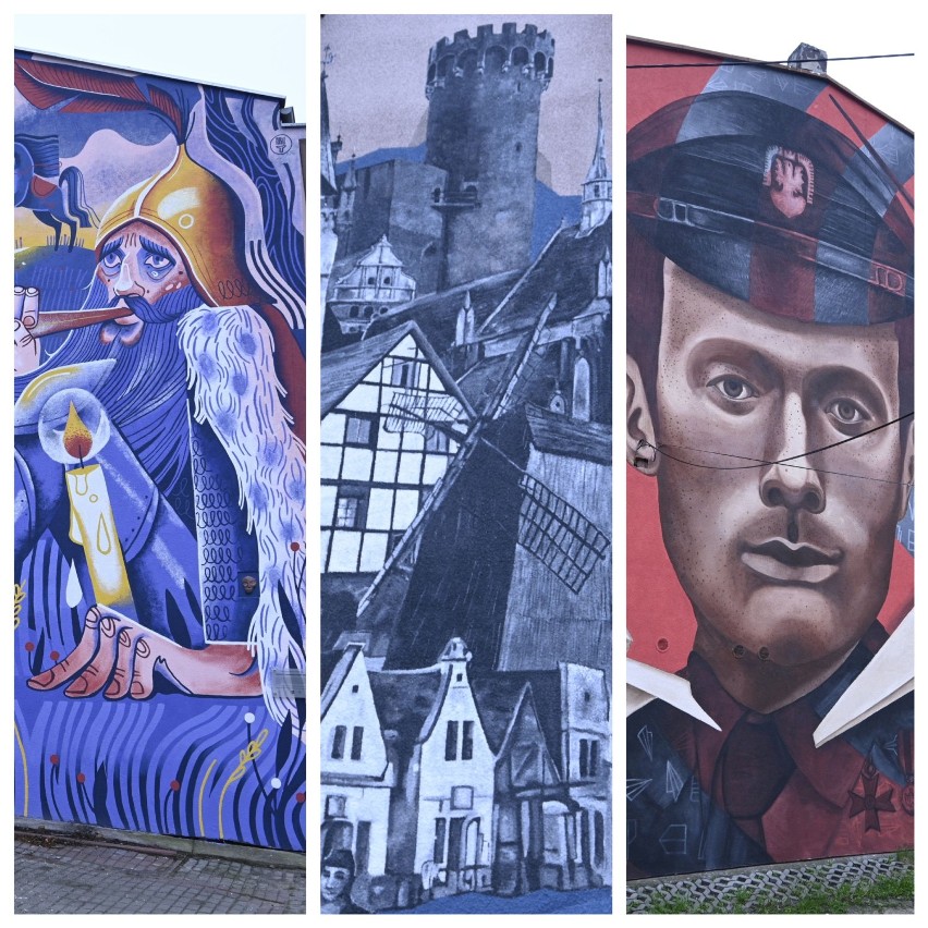 Murale zdobią ściany kamienic przy ulicy Sądowej i Mestwina...