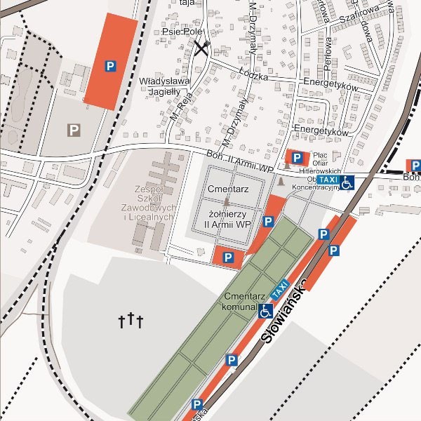Miejsca parkingowe w pobliżu zgorzeleckiego cmentarza