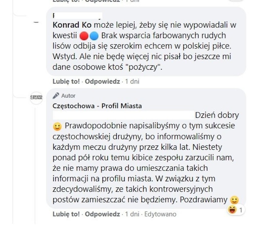 Miasto przeprasza za komentarz o Rakowie Częstochowa