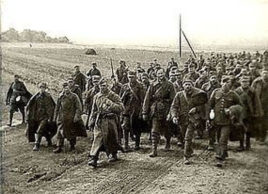 Polscy żołnierze- jeńcy wojenni konwojowani przez Armię...