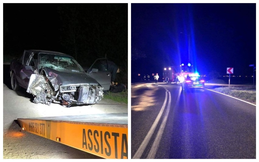 Wypadek na drodze Włocławek - Brześć Kujawski. Audi uderzyło w betonowy słup [zdjęcia]