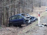 Renault dachowało uderzając w drzewa. Jedna osoba ranna