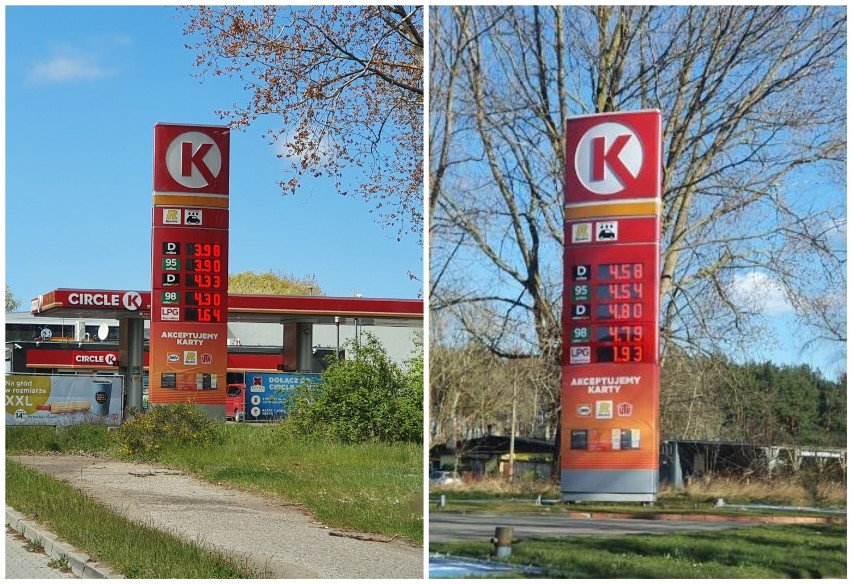 Stacja paliw Circle K we Władysławowie: lewe zdjęcie - 13 maja 2020, prawe zdjęcie - 22 marca 2020