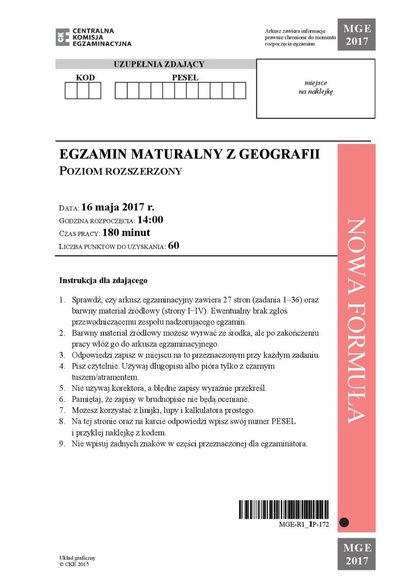 [b]Matura 2017 - geografia rozszerzona [klucz odpowiedzi, arkusze pdf]