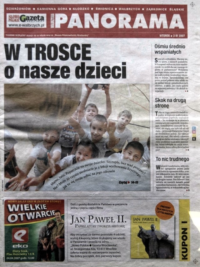 Tak wyglądała okładka pierwszego numeru Panoramy Wałbrzyskiej, która trafiła do naszych Czytelników dokładnie 10 lat temu - 3 kwietnia 2007 roku