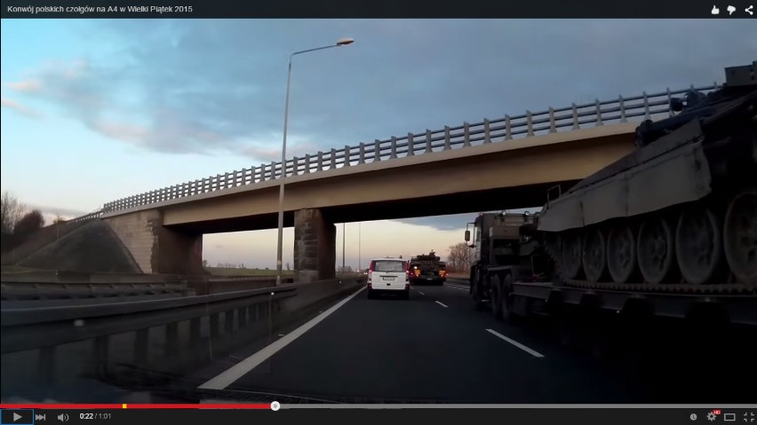 Czołgi na autostradzie A4, jadące w kierunku Katowic [WIDEO]