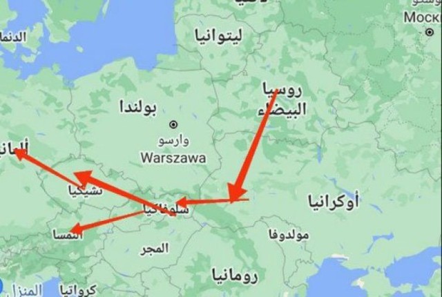 Mapa, która pojawiła się w twitterowym wpisie białoruskiej telewizji Nexta.