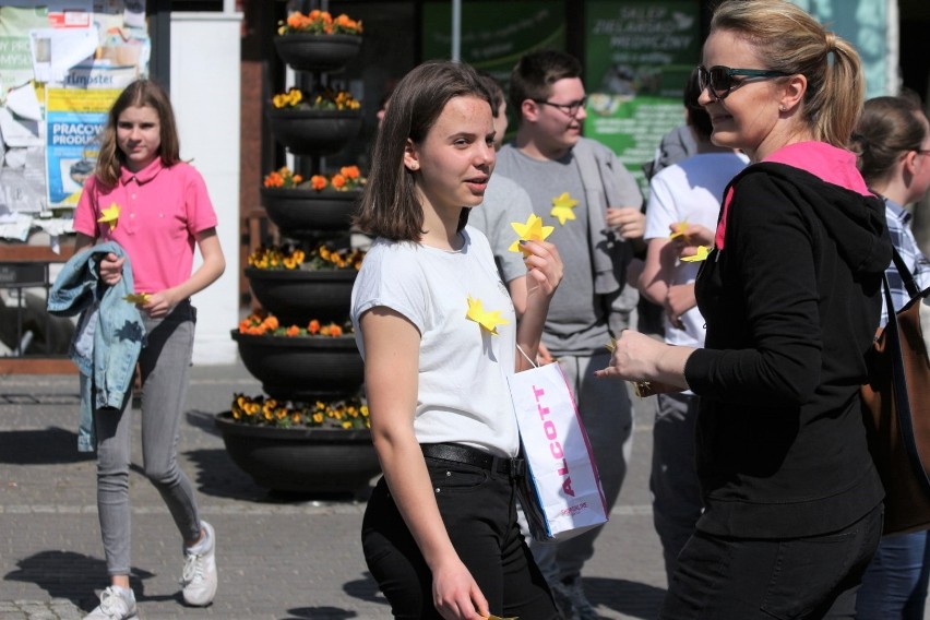 Uczniowie SP 2 rozdają papierowe żonkile "dla powstańców" na ulicach Złotowa [ZDJĘCIA]
