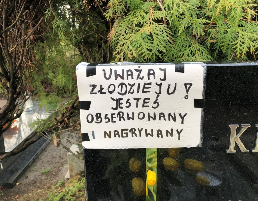"Złodzieju jesteś nagrywany" - kradzieże na cmentarzu przy ulicy Kąkolewskiej w Lesznie