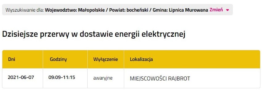 Wyłączenia prądu w powiecie bocheńskim, 7.06.2021