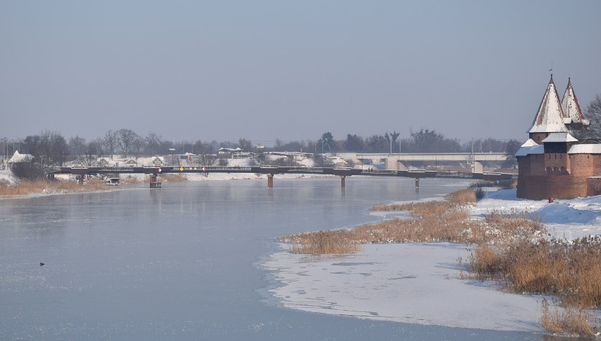Malbork. Zima 2021 nad Nogatem. Tak rzeka i jej okolica prezentowały się w mroźną niedzielę 17 stycznia