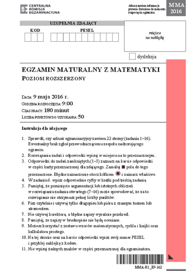 Matura Matematyka 2016: mamy ARKUSZ CKE