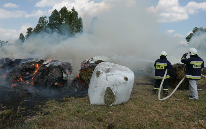 Pożar wielkich bel słomy w Plucicach w gminie Gorzkowice
