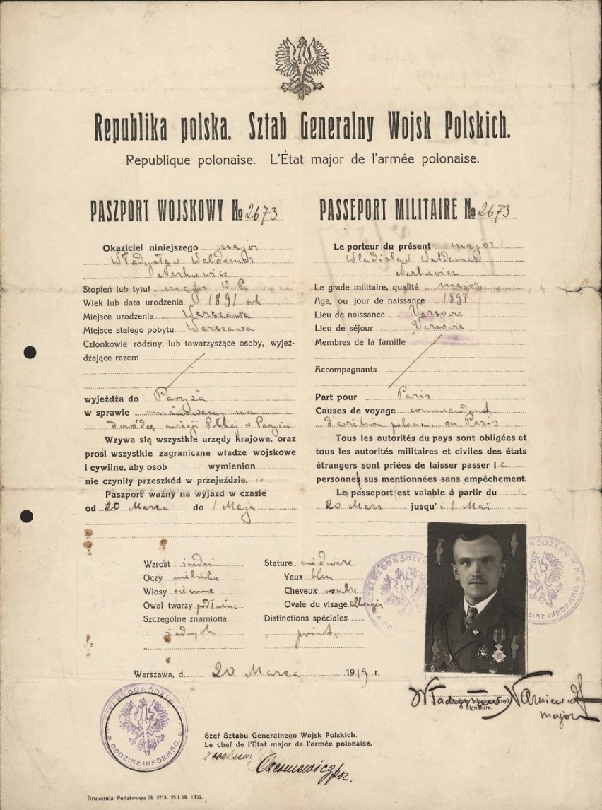 Paszport wojskowy majora pilota Władysława Waldemara...