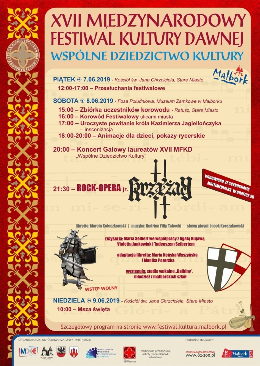 Dni Malborka z koncertami, Festiwalem Kultury Dawnej i "Rock Operą Krzyżacy jr.". Piątek i sobota w Fosie Południowej