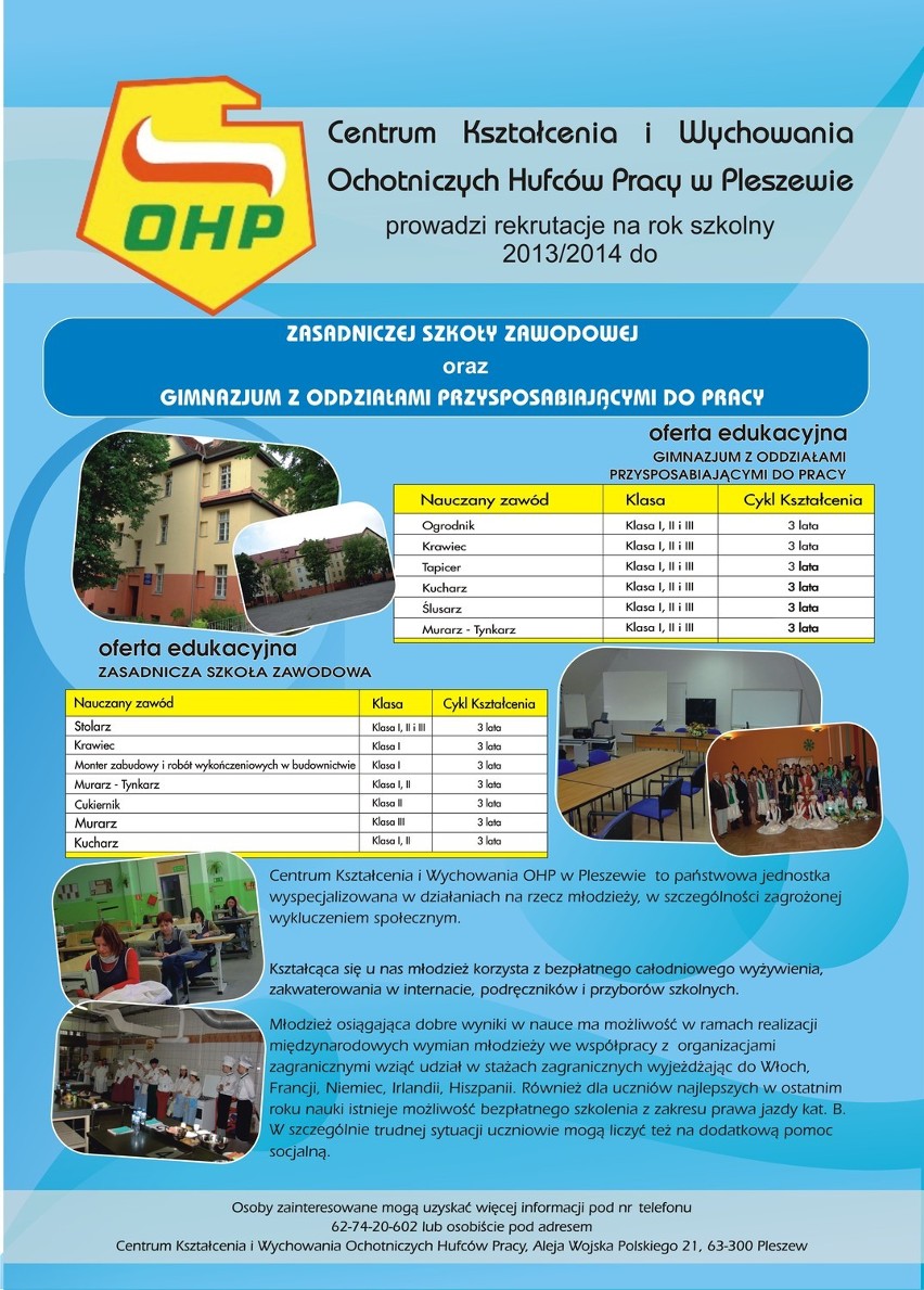 Znamy ofertę edukacyjną Centrum Kształcenia i Wychowania OHP w Pleszewie
