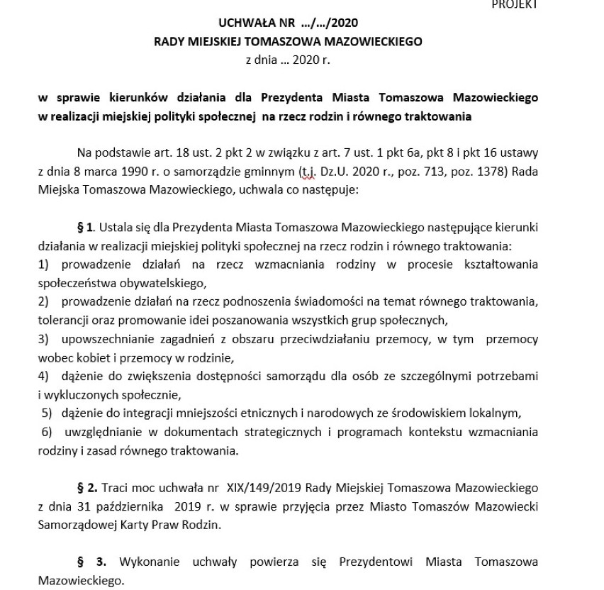 Rada Miejska w Tomaszowie uchyliła Samorządową Kartę Praw Rodzin w obawie przed utratą milionów z funduszy norweskich