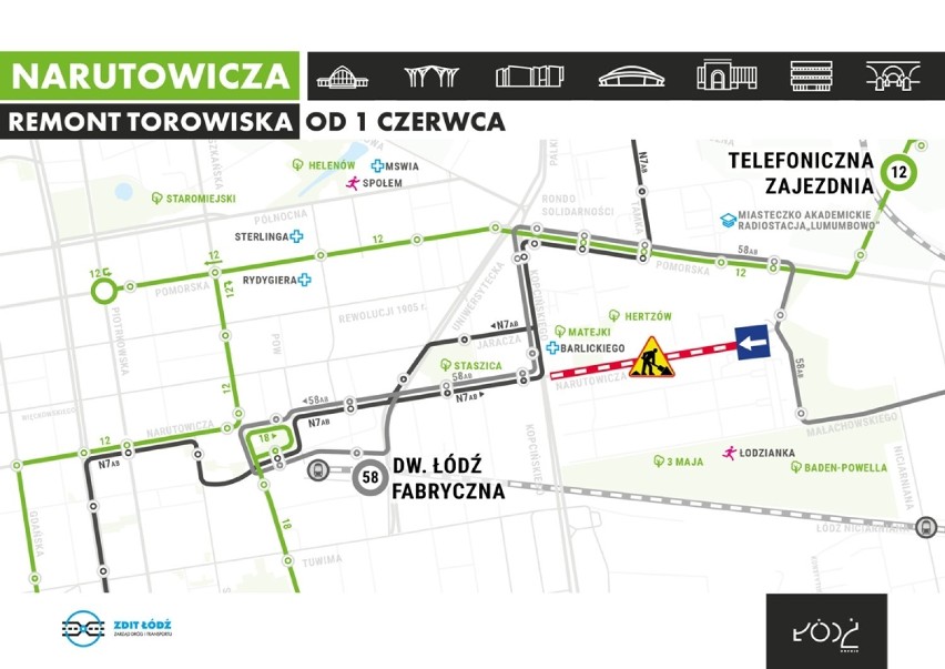 Remont ulicy Narutowicza w Łodzi: od 1 czerwca 2018 roku