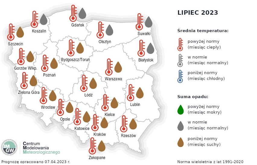 Przykładowe temperatury na lipiec w największych miastach...