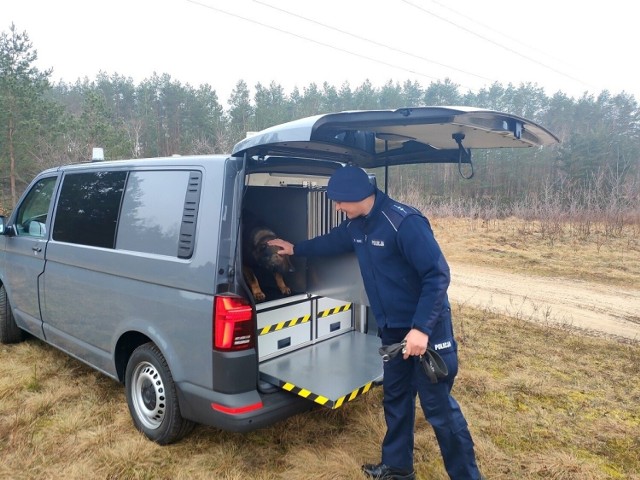 Hill i Ax - policyjne psy służbowe chętnie podróżują nowym radiowozem mundurowych z Tucholi