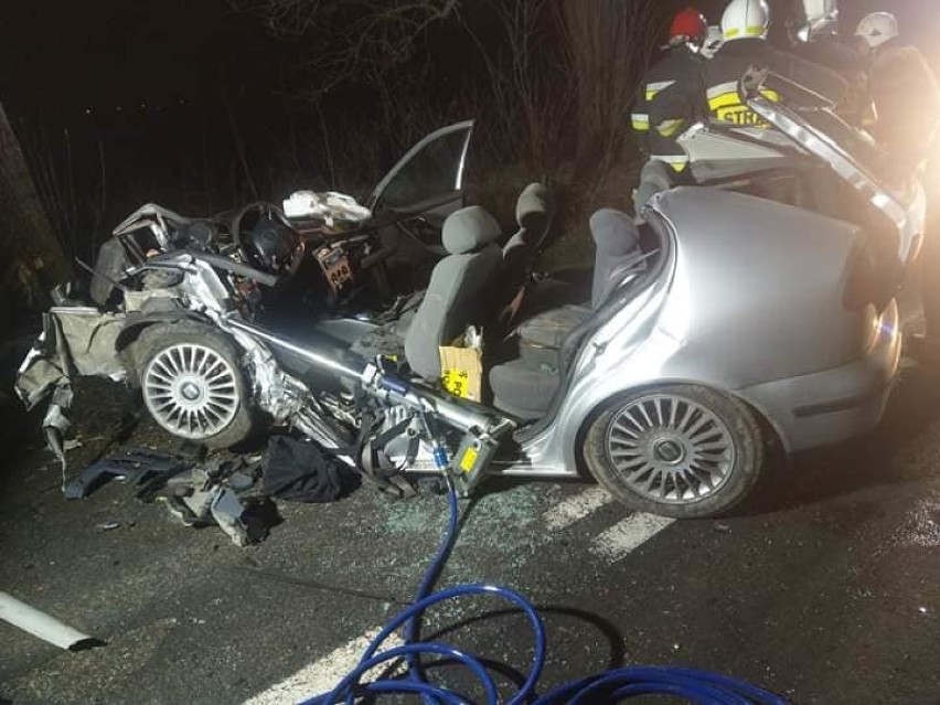 Wypadek samochodowy w Koźlinach. Kierowca uderzył w drzewo [zdjęcia]