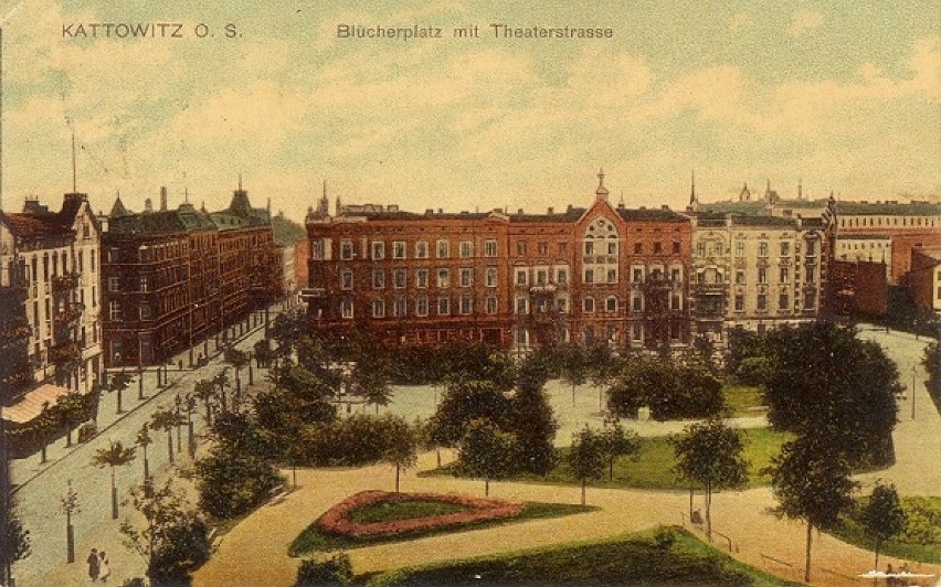 Plac Miarki w Katowicach na starych pocztówkach
