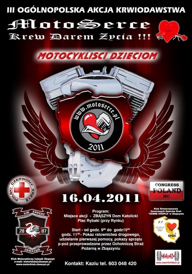 Plakat III Ogólnopolskiej Akcji Krwiodawstwa MotoSerce