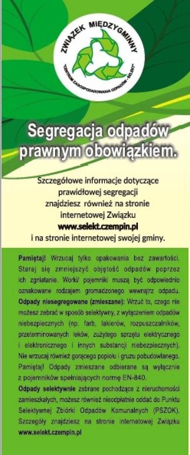 Informacja dla mieszkańców Gminy Zbąszyń od Związku Międzygminnego "Selekt"