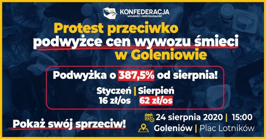 Protest przeciwko podniesieniu opłat za śmieci w gminie Goleniów