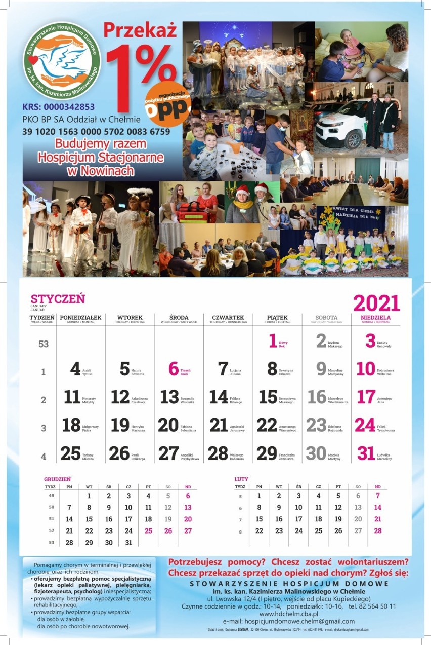 Kup kalendarz na 2021 rok - wspomóż chełmskie hospicjum 