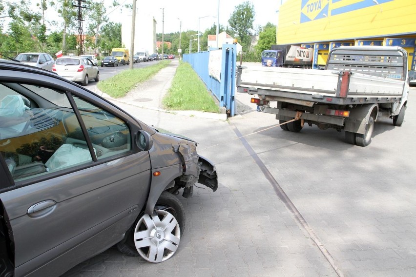 Wrocław: Wjechała w latarnię, bo pies skoczył w aucie (ZDJĘCIA)