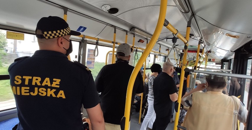 Straż Miejska sprawdza, czy pasażerowie miejskich autobusów w Kielcach mają maski na twarzy [ZDJĘCIA]