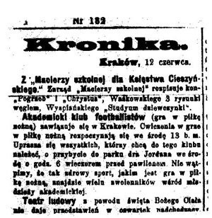 1906 – W Krakowie powstał Klub Sportowy Cracovia (jako...